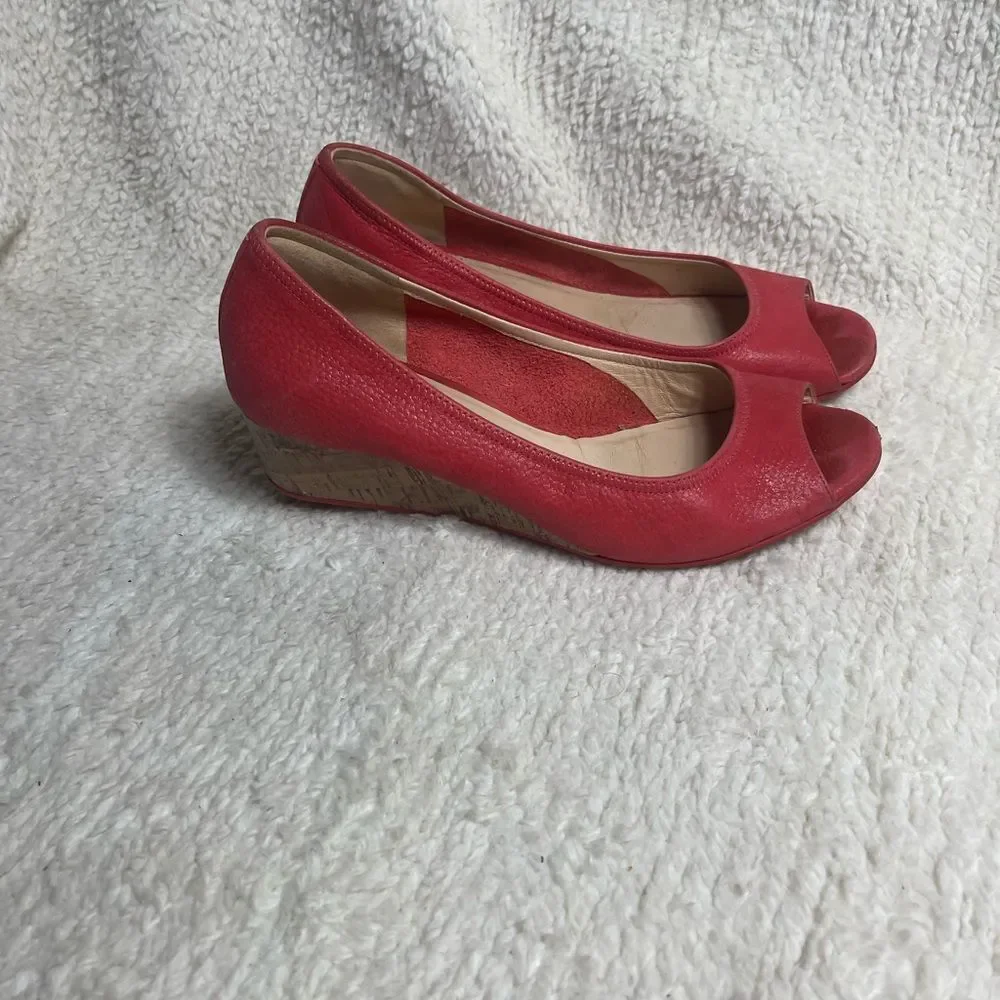 Cole Haan Nike Air leather blood orange Peep Toe Wedge Shoes SZ10B